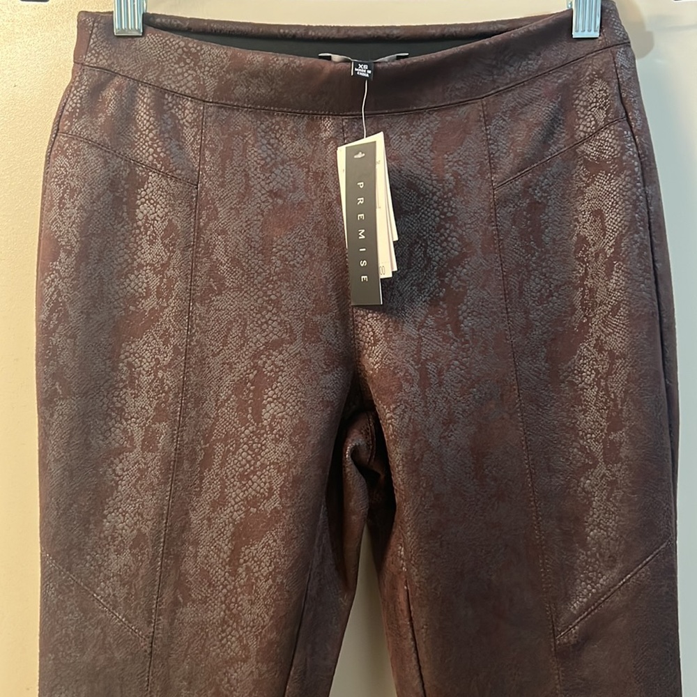 PREMISE Chocolate Brown Faux Suede Snakeskin Print Leggings Size XS